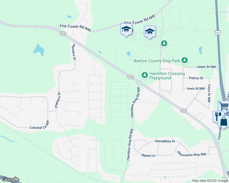 map of restaurants, bars, coffee shops, grocery stores, and more near 415 Tealby Place in Bartow County