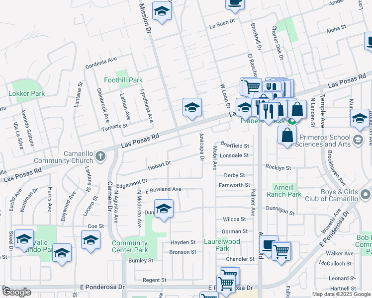 map of restaurants, bars, coffee shops, grocery stores, and more near 1908 Sorrel Street in Camarillo