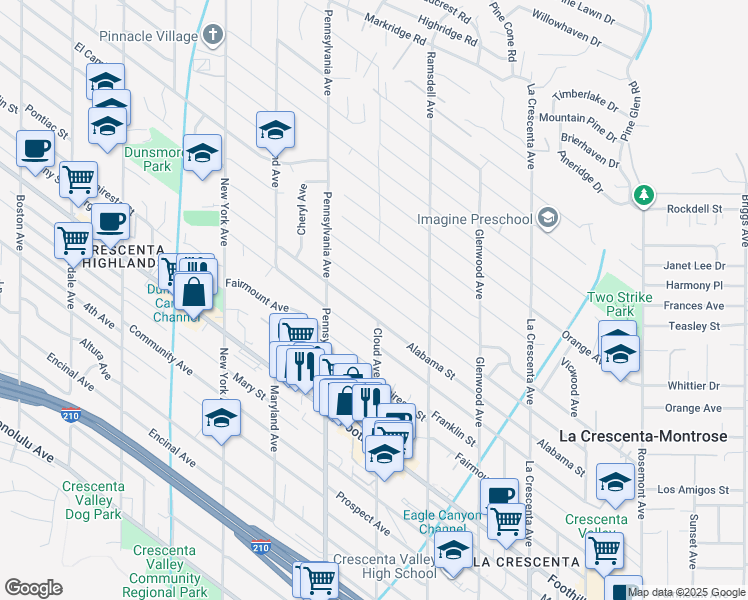 map of restaurants, bars, coffee shops, grocery stores, and more near 3109 Alabama Street in La Crescenta-Montrose