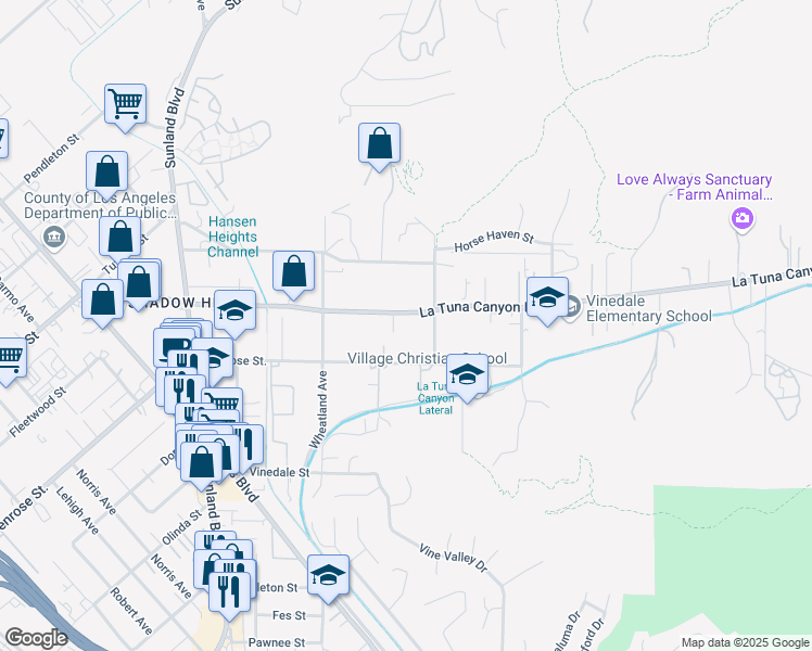 map of restaurants, bars, coffee shops, grocery stores, and more near 10432 La Tuna Canyon Road in Los Angeles