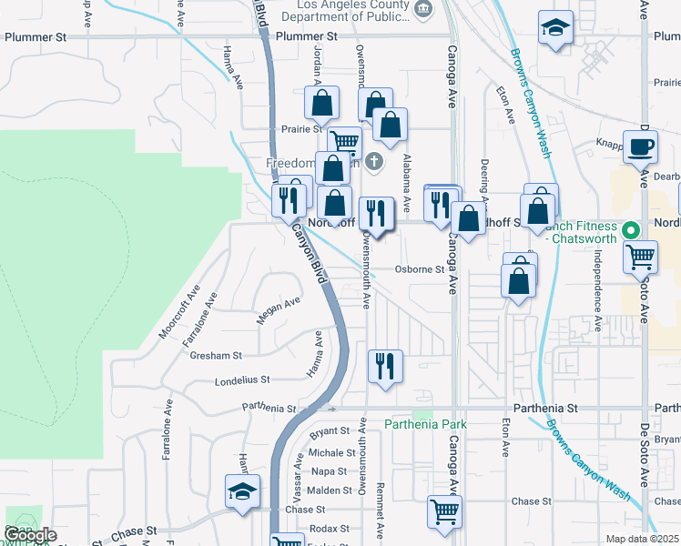 map of restaurants, bars, coffee shops, grocery stores, and more near 8946 Topanga Canyon Boulevard in Los Angeles