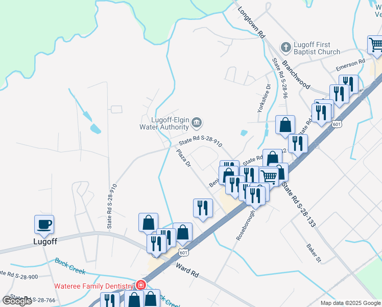 map of restaurants, bars, coffee shops, grocery stores, and more near 80 Plaza Drive in Lugoff
