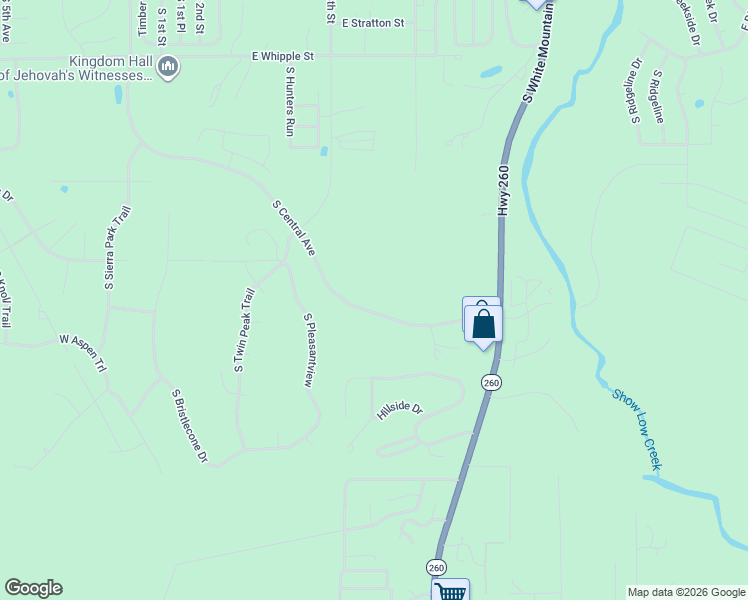 map of restaurants, bars, coffee shops, grocery stores, and more near 1875 South Pleasantview in Show Low