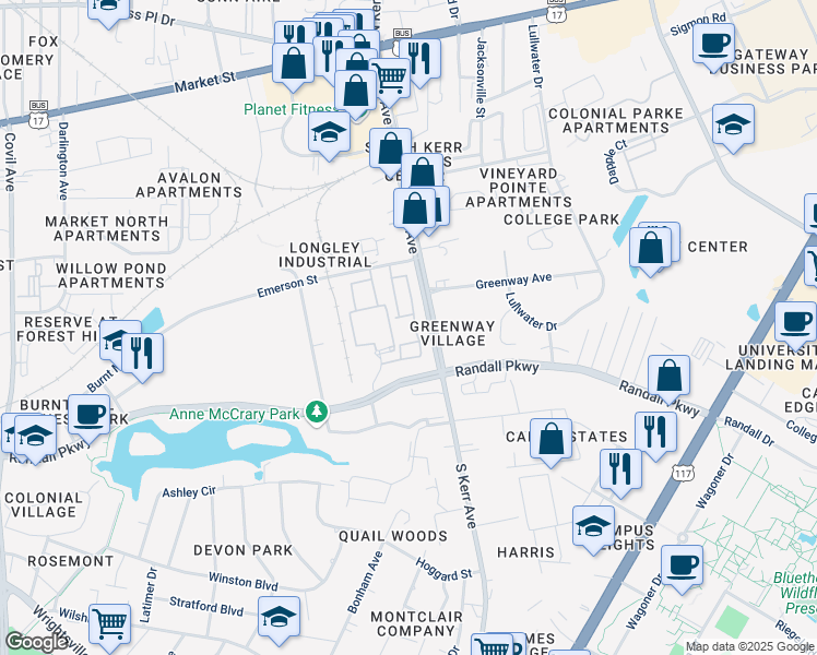 map of restaurants, bars, coffee shops, grocery stores, and more near 311 Campus Cove in Wilmington