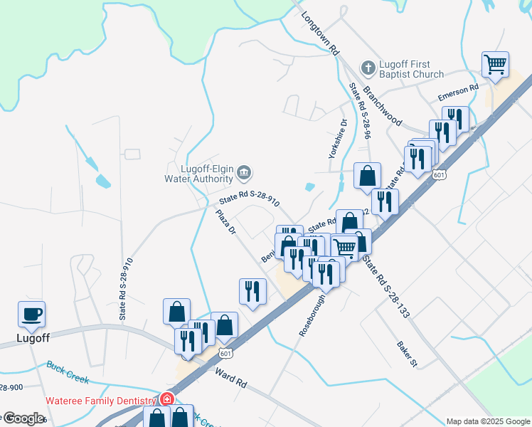 map of restaurants, bars, coffee shops, grocery stores, and more near 43 State Road S-28-910 in Lugoff