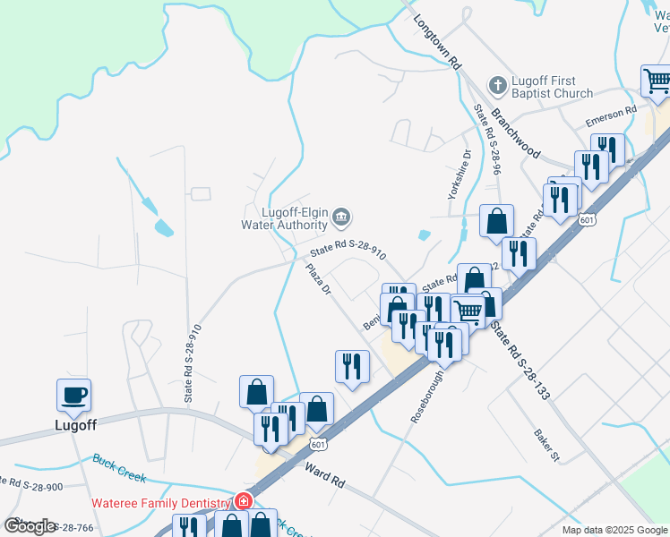 map of restaurants, bars, coffee shops, grocery stores, and more near 80 Plaza Drive in Lugoff
