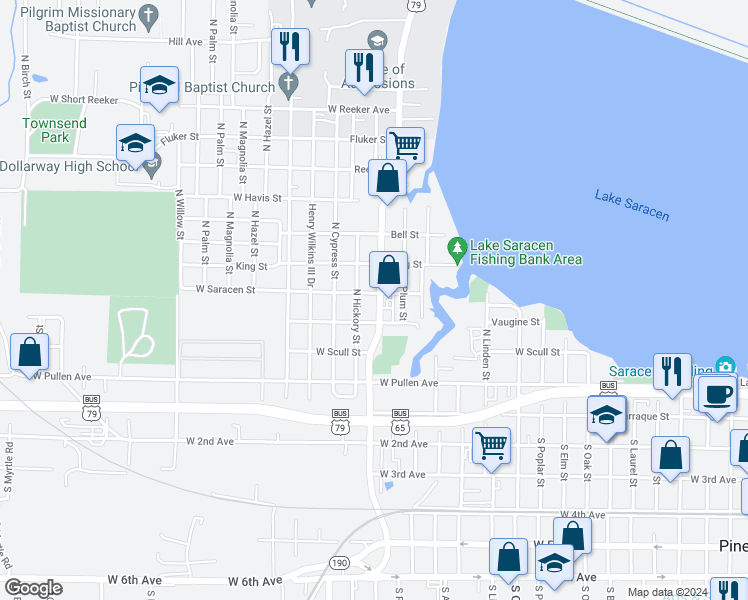 map of restaurants, bars, coffee shops, grocery stores, and more near 418 University Drive in Pine Bluff