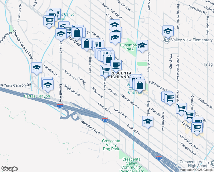 map of restaurants, bars, coffee shops, grocery stores, and more near 3704 5th Avenue in Glendale
