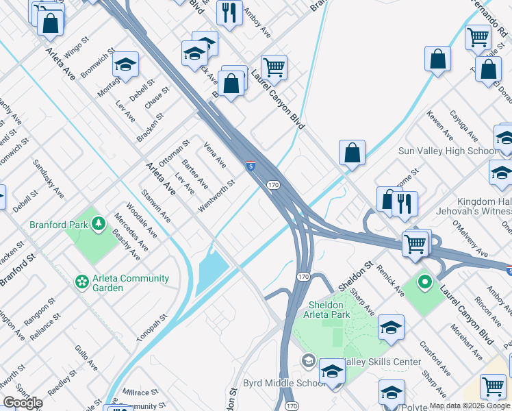 map of restaurants, bars, coffee shops, grocery stores, and more near 9007 Patrick Avenue in Los Angeles