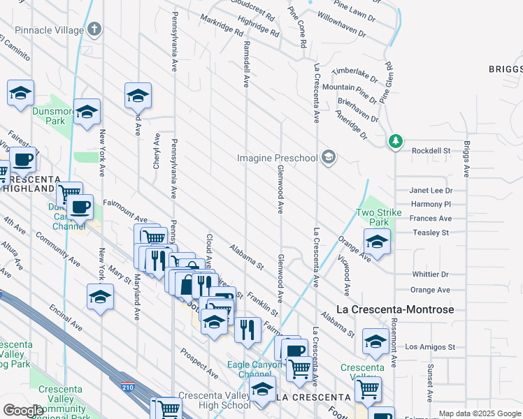 map of restaurants, bars, coffee shops, grocery stores, and more near 2939 Santa Carlotta Street in La Crescenta-Montrose