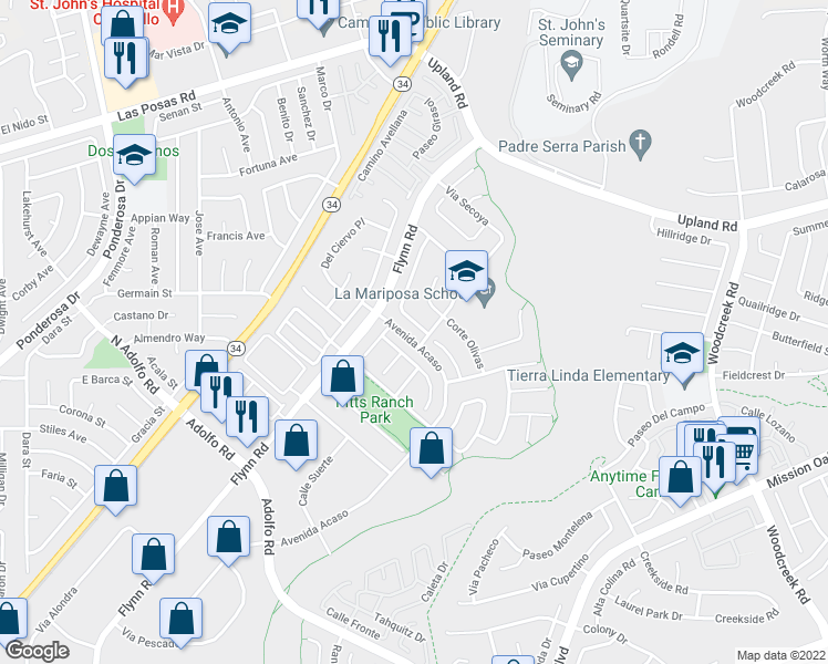 map of restaurants, bars, coffee shops, grocery stores, and more near 4708 Paseo Maravilla in Camarillo