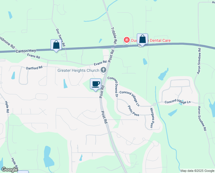 map of restaurants, bars, coffee shops, grocery stores, and more near 3875 Post Road in Cumming