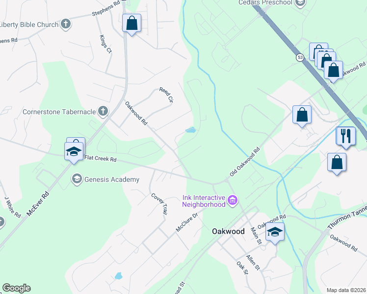 map of restaurants, bars, coffee shops, grocery stores, and more near 3928 Oakwood Road in Oakwood