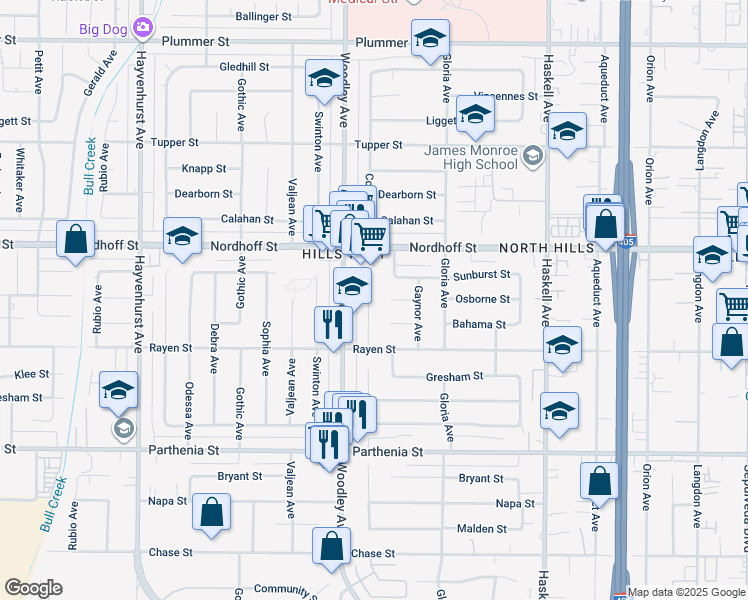 map of restaurants, bars, coffee shops, grocery stores, and more near 8960 Collett Avenue in Los Angeles