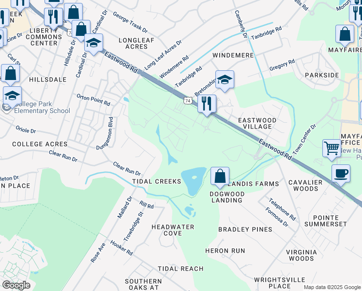 map of restaurants, bars, coffee shops, grocery stores, and more near 612 Council Street in Wilmington