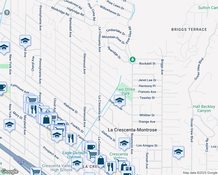 map of restaurants, bars, coffee shops, grocery stores, and more near 2745 Henrietta Avenue in La Crescenta-Montrose