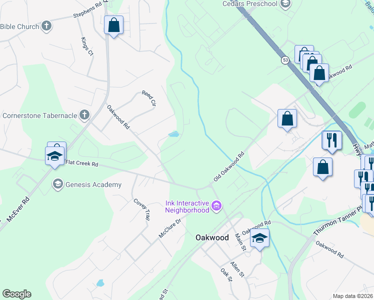 map of restaurants, bars, coffee shops, grocery stores, and more near 3928 Oakwood Road in Oakwood