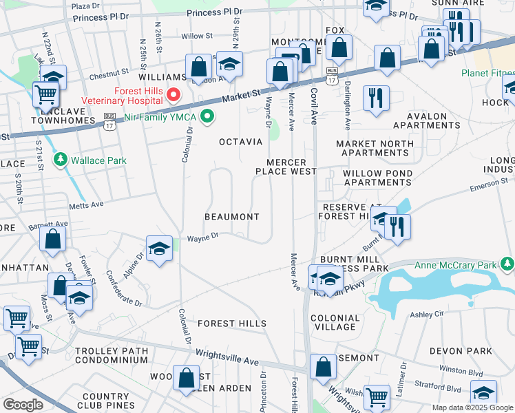 map of restaurants, bars, coffee shops, grocery stores, and more near 336 Stradleigh Road in Wilmington