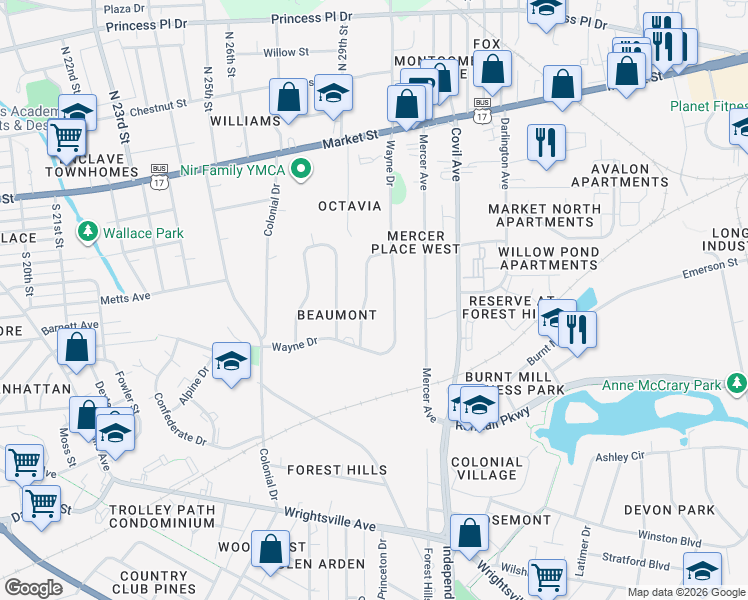 map of restaurants, bars, coffee shops, grocery stores, and more near 336 Stradleigh Road in Wilmington