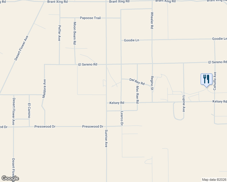 map of restaurants, bars, coffee shops, grocery stores, and more near 1087 Sunrise Avenue in Twentynine Palms