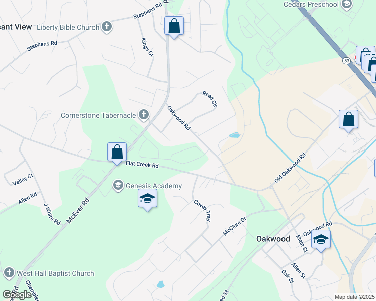 map of restaurants, bars, coffee shops, grocery stores, and more near 5348 Fox Hill Lane in Oakwood