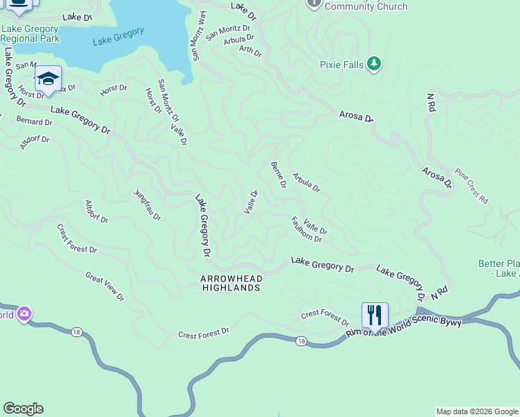 map of restaurants, bars, coffee shops, grocery stores, and more near 1079 Fiden Court in Crestline