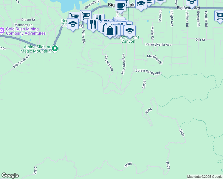map of restaurants, bars, coffee shops, grocery stores, and more near in Big Bear Lake