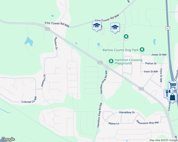 map of restaurants, bars, coffee shops, grocery stores, and more near 412 Tealby Place in Bartow County