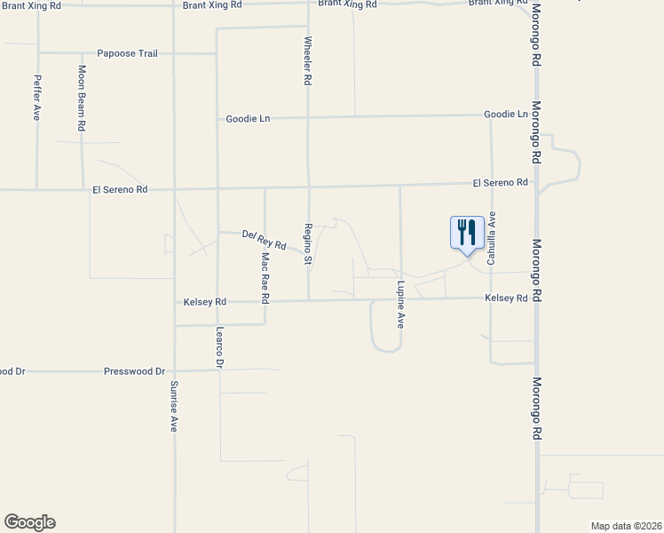 map of restaurants, bars, coffee shops, grocery stores, and more near 71654 Kelsey Road in Twentynine Palms