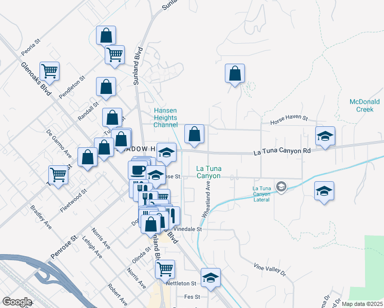 map of restaurants, bars, coffee shops, grocery stores, and more near 9050 Terhune Avenue in Los Angeles