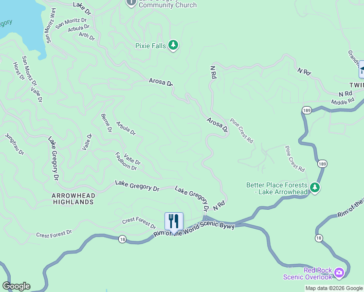 map of restaurants, bars, coffee shops, grocery stores, and more near 1080 Chateau Drive in Crestline