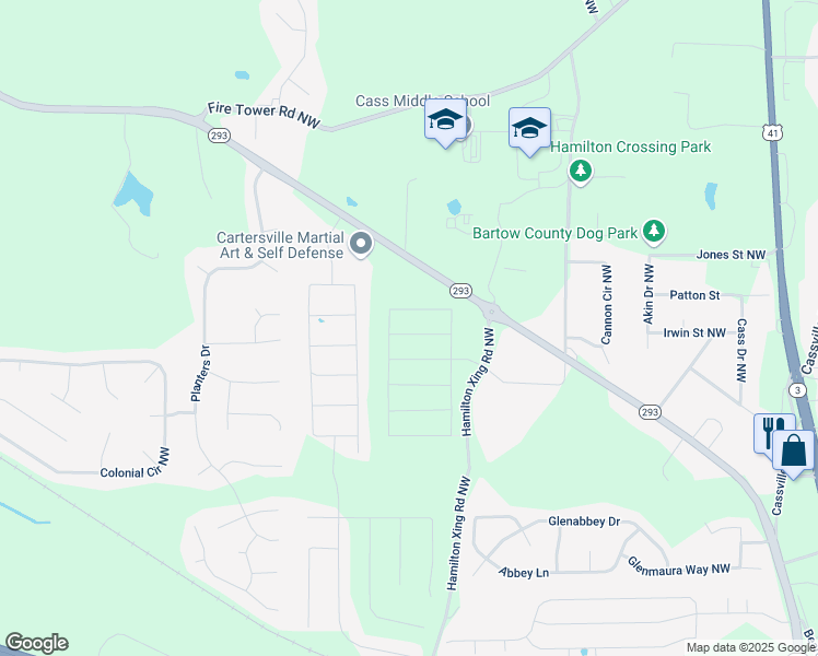 map of restaurants, bars, coffee shops, grocery stores, and more near 412 Tealby Place in Bartow County