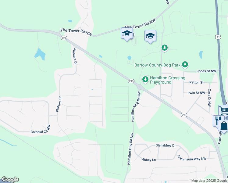 map of restaurants, bars, coffee shops, grocery stores, and more near 416 Tealby Place in Bartow County