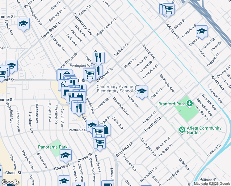 map of restaurants, bars, coffee shops, grocery stores, and more near 9025 Gullo Avenue in Los Angeles