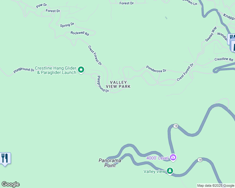 map of restaurants, bars, coffee shops, grocery stores, and more near 22724 Grandview Drive in Crestline
