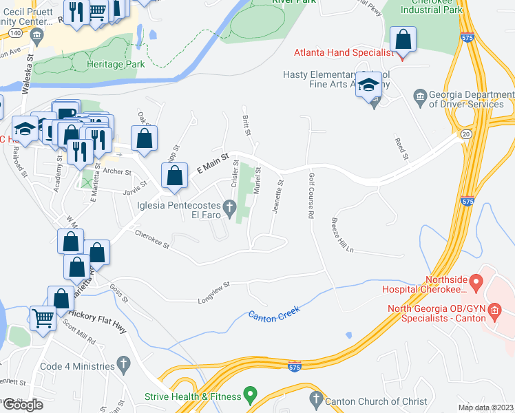 map of restaurants, bars, coffee shops, grocery stores, and more near 190 Muriel Street in Canton