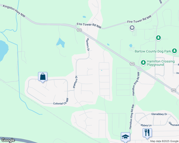 map of restaurants, bars, coffee shops, grocery stores, and more near 21 Betsy Locke Point in Cartersville