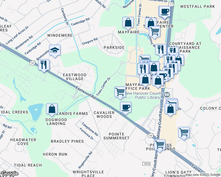 map of restaurants, bars, coffee shops, grocery stores, and more near 1411 Parkview Circle in Wilmington