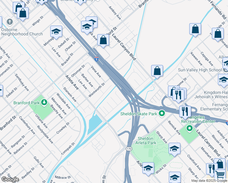 map of restaurants, bars, coffee shops, grocery stores, and more near 9059 Vena Avenue in Los Angeles