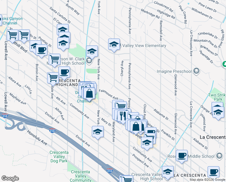 map of restaurants, bars, coffee shops, grocery stores, and more near 4638 Melanie Lane in Glendale