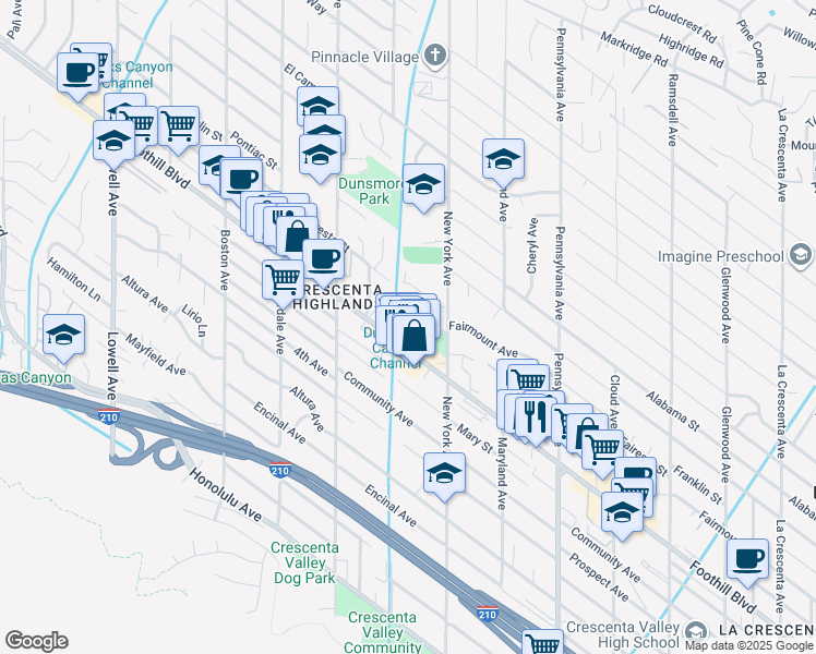 map of restaurants, bars, coffee shops, grocery stores, and more near 4528 Frederick Avenue in Glendale