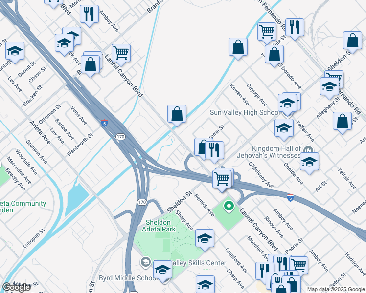 map of restaurants, bars, coffee shops, grocery stores, and more near 9083 Rincon Avenue in Los Angeles