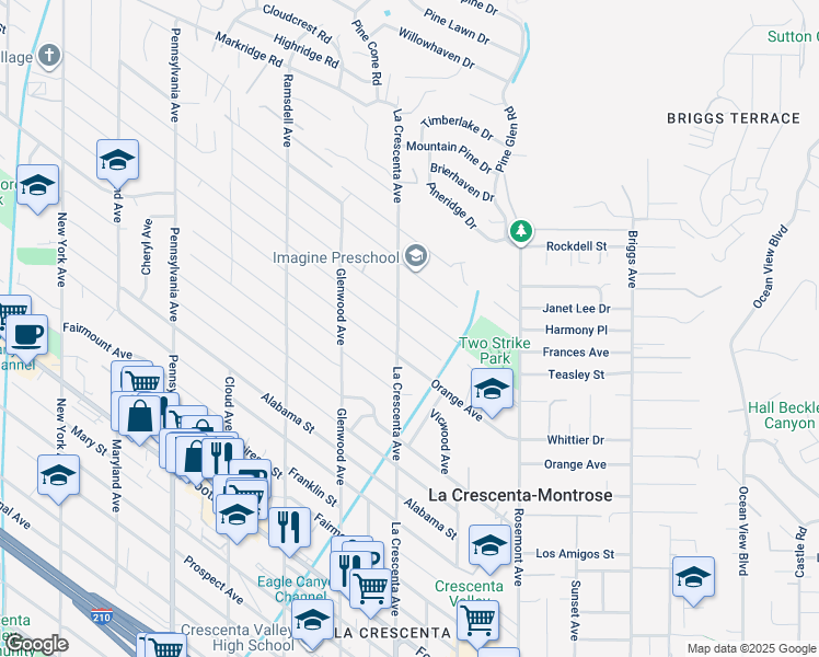 map of restaurants, bars, coffee shops, grocery stores, and more near 2763 Brookhill Street in La Crescenta-Montrose
