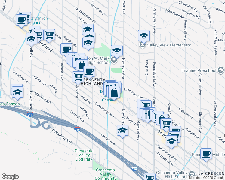 map of restaurants, bars, coffee shops, grocery stores, and more near 4528 Frederick Avenue in Glendale