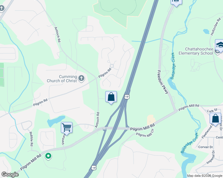 map of restaurants, bars, coffee shops, grocery stores, and more near 2475 Sheldon Place in Cumming