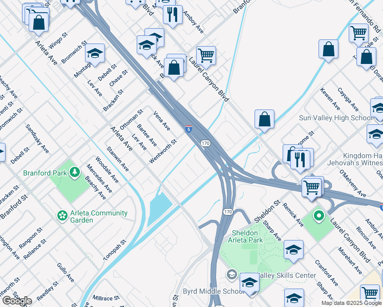 map of restaurants, bars, coffee shops, grocery stores, and more near 9059 Vena Avenue in Los Angeles