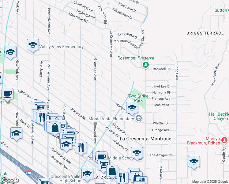 map of restaurants, bars, coffee shops, grocery stores, and more near 2763 Brookhill Street in La Crescenta-Montrose