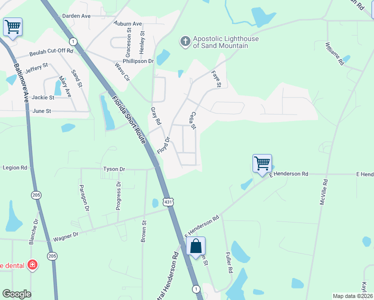 map of restaurants, bars, coffee shops, grocery stores, and more near 103 Cameron Street in Albertville