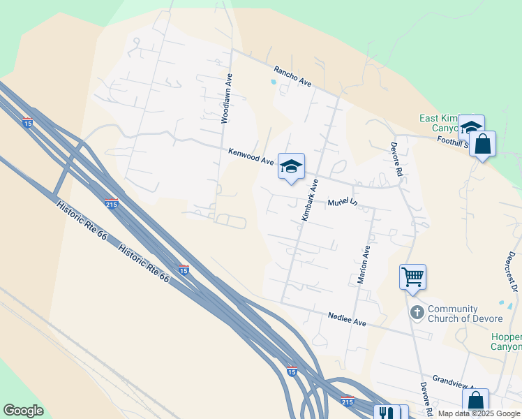 map of restaurants, bars, coffee shops, grocery stores, and more near 1108 Richmond Hill Court in San Bernardino