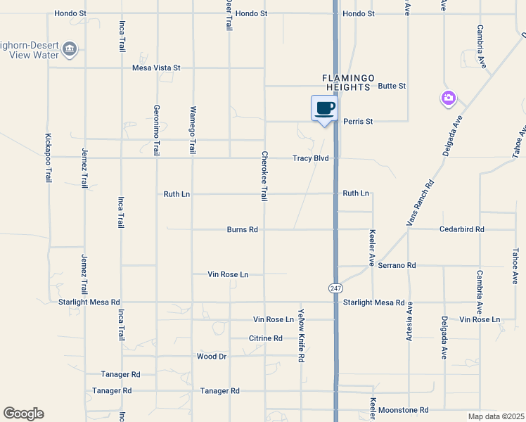 map of restaurants, bars, coffee shops, grocery stores, and more near 1030 Cherokee Trail in Yucca Valley